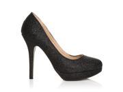 EVE Black Glitter Stiletto High Heel Platform Court Shoes Size US 7