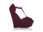 ENYA Purple Faux Suede Wedge Very High Heel Platform Peep Toes Size US 6