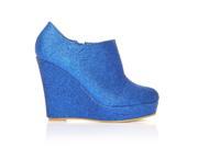 H051 Blue Glitter Wedge Very High Heel Platform Shoes Size US 8