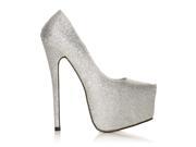 DONNA Silver Glitter Stiletto Very High Heel Platform Court Shoes Size US 8