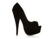 ShuWish PEEPTOE Faux Suede Stiletto Very High Heel Platform Peep Toe Shoes Size US 8 Black