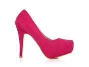 H251 Fuchsia Faux Suede Stiletto High Heel Concealed Platform Court Shoes Size US 5