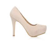 H251 Nude Faux Suede Stiletto High Heel Concealed Platform Court Shoes Size US 5