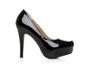H251 Black Patent PU Leather Stiletto High Heel Concealed Platform Court Shoes Size US 9