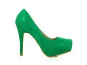 H251 Green Faux Suede Stiletto High Heel Concealed Platform Court Shoes Size US 6