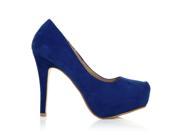 H251 Blue Faux Suede Stiletto High Heel Concealed Platform Court Shoes Size US 10