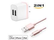 2in1 SEGMOI [Apple MFi Certified] Lightning Charger Cable 3ft 1M Nylon Braided Cord US Plug Dual USB Port Wall Adapter for iPhone 5 5s SE 6 6S 6Plus 7 7Plus