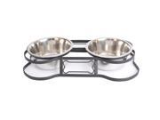Iconic Pet Heavy Duty Pet Double Diner for Dog or Cat Bone Design 1 Pt 16 oz – 2 cup