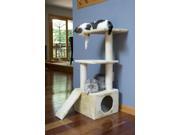 Iconic Pet Three Level Cat Tree Condo with Sisal Ramp and multiple Sisal Posts Beige