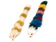 Set of Two Fur Weasel Toys one Brown White and one Multi colored