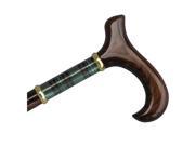 Wood Cane With Derby Handle and Green Plaid Inset Walnut