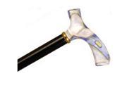 Wood Cane With Aqua Swirl Acrylic Fritz Handle and Collar Black Stain