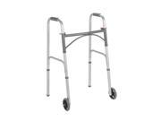 Two Button Folding Steel Walker with 5 Wheels