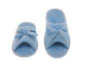 Womens Memory Foam House Slippers Open Toe coral fleece slipper with butterfly tie Blue 7 8