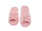 Womens Memory Foam House Slippers Open Toe coral fleece slipper with butterfly tie pink 5 6