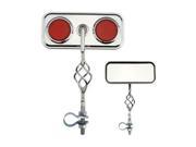 Cage Rectangle Bike Mirror w Chrome Mount Red Reflector