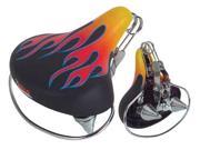 Vinyl Web Spring Beach Cruiser Bike Saddle 10 3 8in L x 9 3 8in W Black w Flames