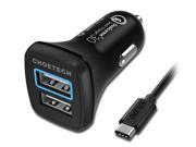 CHOETECH 30W Quick Charge 3.0 Fast Car Charger Dual USB Ports with Type C Cable for LG G5 HTC 10 Samsung Galaxy S7 S6 Edge iPhone iPad and more