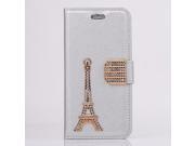 For iphone5 5S Eiffel Tower Sparkling Diamond Bling Rhinestone Magnet Flip Silk Grain Leather Case Cover With Card Slot New High Quality