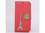 For iphone6 PLUS 5.5 Inch Eiffel Tower Sparkling Diamond Bling Rhinestone Magnet Flip Silk Grain Leather Case Cover With Card Slot New High Quality