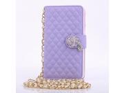 For Iphone 5 5s Gird Leather Case Long Metal Pearl Chain Wallet With Stand Card Slot Camellia Crystal Luxury Bag Case Cover