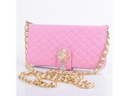 For Iphone 5c Gird Leather Case Long Metal Pearl Chain Wallet With Stand Card Slot Camellia Crystal Luxury Bag Case Cover