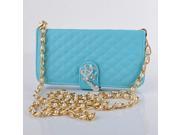 For Iphone 5c Gird Leather Case Long Metal Pearl Chain Wallet With Stand Card Slot Camellia Crystal Luxury Bag Case Cover