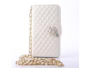 For Samsung Galaxy S5 N9600 Gird Leather Case Long Metal Pearl Chain Wallet With Stand Card Slot Camellia Crystal Bag Case