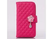 Case For Iphone 5S Flip Grid Leather Wallet Rhinestone Camellia Pendant 3D Flower Buckle Purse With Card Slot For iphone 5 Case Drop Shipping High Quality