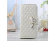 Case For Iphone 5S Flip Grid Leather Wallet Rhinestone Camellia Pendant 3D Flower Buckle Purse With Card Slot For iphone 5 Case Drop Shipping High Quality