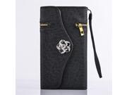 For Samsung Galaxy Note3 N9000 Diamond Camellia Zipper Pattern Purse Clutch Leather Case Flip Wallet Cover With Card Slots Drop Shipping For Galaxy Note3 Cases