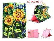 AIYZE Sunflower Painting PU Leather Flip Case for Apple iPad Mini 4 Case Stand Cover With Card Holder