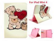 AIYZE Lovely Heart Bear Painting PU Leather Flip Case for Apple iPad Mini 4 Case Stand Cover With Card Holder