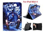 AIYZE Animal Moon Wolf Painting PU Leather Flip Case for Apple iPad Mini 4 Case Stand Cover With Card Holder
