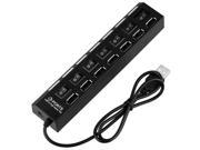 7 Port USB 2.0 Power Hub High Speed Adapter With ON OFF Switch Laptop PC Black