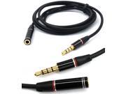Black 3.5mm 4 Pole Male Female headphone earphone Extension Cable Audio Adapter