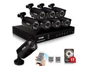 ZOSI 8CH D1 Recording HD HDMI CCTV System kit 8PCS High Resolution 800TVL Waterproof Day Night Security Camera Kit Home Security with 1TB HDD