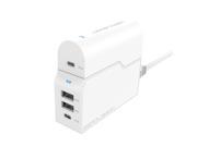 ZeroLemon 4 Port 54W 2 USB C ports 2 Micro USB ports Removable Travel Adapter Power Wall Charger Station White