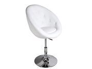 Adeco White Egg shape Cushioned Leatherette Adjustable Barstool Chair Chrome Finish Pedestal Base Office Chair