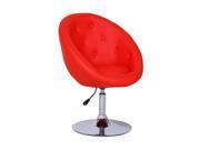 Adeco Red Egg shape Cushioned Leatherette Adjustable Barstool Chair Chrome Finish Pedestal Base Office Chair
