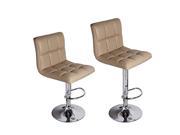 Adeco Beige Leatherette Faux Tufted Adjustable Barstool Chair Chrome Finish Pedestal Base Set of 2