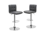 Adeco Gray Leatherette Faux Tufted Adjustable Barstool Chair Chrome Finish Pedestal Base Set of two