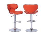 Adeco Orange Cushioned Leatherette Adjustable Barstool Chair Curved Back Chrome Finish Pedestal Base Set of 2