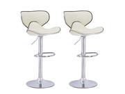 Adeco Cream Cushioned Leatherette Adjustable Barstool Chair Curved Back Chrome Finish Pedestal Base Set of 2
