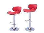 Adeco Red Cushioned Leatherette Adjustable Barstool Chair Curved Back Chrome Finish Pedestal Base Set of two
