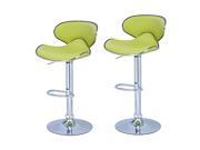 Adeco Lime Green Cushioned Leatherette Adjustable Barstool Chair Curved Back Chrome Finish Pedestal Base Set of two