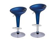 Adeco Shimmer Blue High Gloss Form Fitted Adjustable Backless Barstool Chrome Finish Pedestal Base Set of two