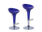 Adeco Deep Blue High Gloss Form Fitted Adjustable Backless Barstool Chrome Finish Pedestal Base Set of two