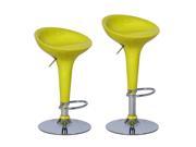 Adeco Yellow High Gloss Form Fitted Adjustable Backless Barstool Chrome Finish Pedestal Base Set of two