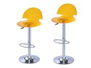 Adeco Yellow Acrylic Hydraulic Lift Adjustable Barstool Chair Chrome Finish Pedestal Base Set of two